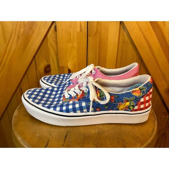 VANS Market Day Women’s 9 Pink Blue Gingham Check Fruit Comfycush Era - Picture 3 of 8